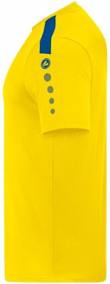 Gelbes T-Shirt mit blauem Streifen auf der Schulter und Punkten. Gelbes T-Shirt mit blauem Streifen auf der Schulter und Punkten.