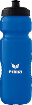 Blaue Trinkflasche mit schwarzem Verschluss und Erima-Logo.