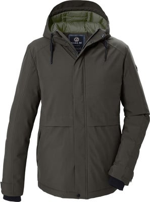 Herren dunkelgrüne Winterjacke mit Kapuze und Reißverschluss. Herren dunkelgrüne Winterjacke mit Kapuze und Reißverschluss.