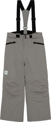 Graue Skihose mit Latz und schwarzen Trägern.