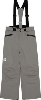 Graue Skihose mit Latz und schwarzen Trägern.