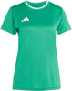 Grünes Adidas-T-Shirt mit weißem Logo und Besatz an Ärmeln und Kragen.