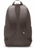 Rückseite eines braunen Rucksacks mit gepolsterten Trägern und Nike-Logo.