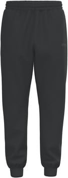 Schwarze Jogginghose mit Markenlogo auf dem Oberschenkel.