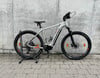 Silbernes Genesis E-Bike auf einem Ständer vor einer Betonwand.