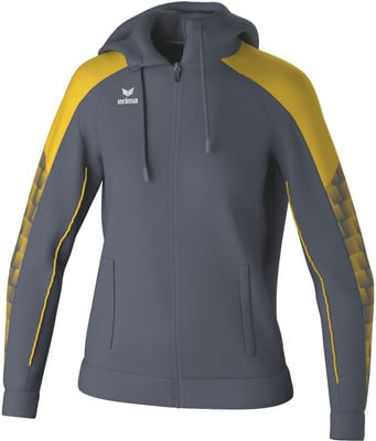 Graue Herrenjacke mit Kapuze und gelben Details von Erima. Graue Herrenjacke mit Kapuze und gelben Details von Erima.