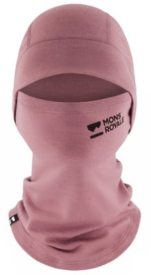 Růžová kukla s logem Mons Royale a otvorem pro obličej. Růžová kukla s logem Mons Royale a otvorem pro obličej.