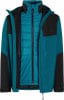 Türkise Jacke mit schwarzen Einsätzen und blauer gesteppter Innenjacke.