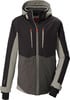 Schwarze Herren-Skijacke mit grauen und dunkelgrauen Einsätzen und orangefarbenen Reißverschlüssen.