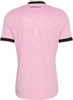Rosa Fußballtrikot mit schwarzen und weißen Streifen an den Ärmeln und Juventus-Logo.