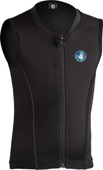 Schwarze Weste mit Body Glove Logo und Reißverschluss.