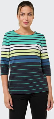 Damen-Streifen-Shirt mit Dreiviertelärmel und Rundhalsausschnitt.