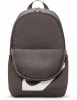 Grauer Nike-Rucksack mit großem weißem Logo und Vordertasche.