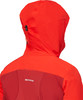 Rote Kapuzenjacke mit Mammut-Logo auf dem Rücken.