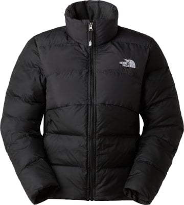 Schwarze Daunenjacke von The North Face mit Logo auf der Brust und Stehkragen. Schwarze Daunenjacke von The North Face mit Logo auf der Brust und Stehkragen.