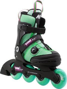 Grüne K2 Lumi BOA Inlineskates mit rosa und grünen Akzenten.