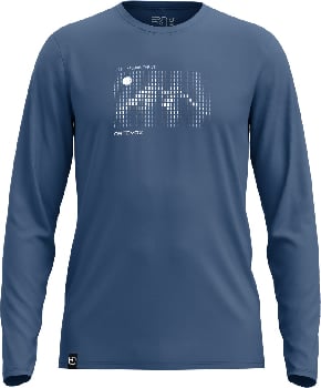 Blaues Langarmshirt mit Berg- und Monddruck.