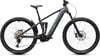 Ein graues vollgefedertes Cube Mountain E-Bike mit Vorder- und Hinterradfederung.