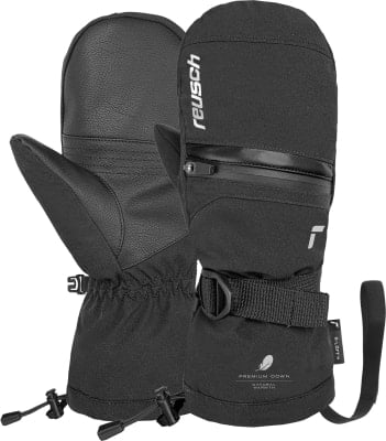Schwarze Reusch Skifäustlinge mit Logo und Reißverschluss am Handgelenk. Schwarze Reusch Skifäustlinge mit Logo und Reißverschluss am Handgelenk.