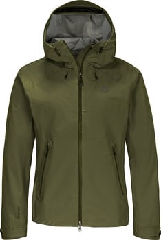 Grüne Herren-Regenjacke mit Kapuze und Logo auf der Brust.