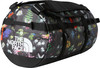 Schwarze The North Face Tasche mit Blumenmuster und weißem Logo.