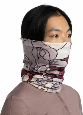 Damenhalstuch mit Blumenmuster und Buff-Logo.