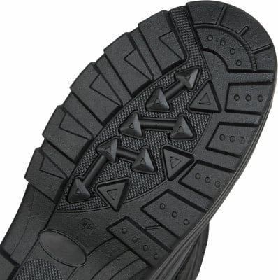 Schwarze Schuhsohle mit rutschfestem Profil und Grössenangabe 42. Schwarze Schuhsohle mit rutschfestem Profil und Grössenangabe 42.