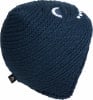 Marineblaue Strickmütze mit aufgesticktem Tiergesicht.