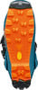 Blick auf die Sohle eines Skischuhs mit orangefarbenem Muster und Vibram-Logo.