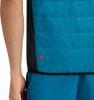 Blaue Steppweste mit schwarzen Seiten und Logo.