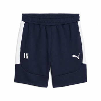 Marineblaue Shorts mit weißem Streifen und Puma-Logo.