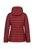 Rückansicht einer dunkelroten Steppjacke mit Kapuze.