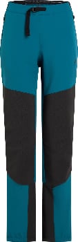 Blaue Outdoorhose mit schwarzen Einsätzen und verstellbarem Bund.