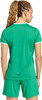 Grünes Sport-Set für Damen mit weißer Paspel am T-Shirt.