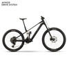 Schwarzes E-Mountainbike mit weißen Elementen und RAYMON-Schriftzug.