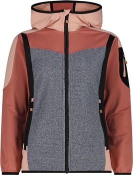 Damenjacke mit Kapuze in Rosa- und Grautönen.