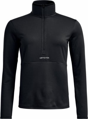 Schwarzes Herren-Sweatshirt von ORTOVOX mit kurzem Reißverschluss und Stehkragen. Schwarzes Herren-Sweatshirt von ORTOVOX mit kurzem Reißverschluss und Stehkragen.