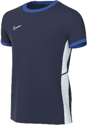 Dunkelblaues Nike-T-Shirt mit blauer Paspel und weißen Mesh-Einsätzen an den Seiten. Dunkelblaues Nike-T-Shirt mit blauer Paspel und weißen Mesh-Einsätzen an den Seiten.