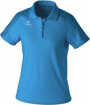 Blaues Poloshirt mit kurzen Ärmeln und Erima-Logo auf der Brust.