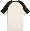 Weißes T-Shirt mit schwarzen Ärmeln und pinkem Puma-Logo.