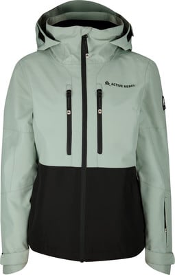 Damen-hellgrüne Jacke mit schwarzem Unterteil und Active Rebel Logo. Damen-hellgrüne Jacke mit schwarzem Unterteil und Active Rebel Logo.