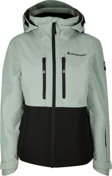 Damen-hellgrüne Jacke mit schwarzem Unterteil und Active Rebel Logo.