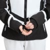 Damen-Skijacke mit schwarz-weißem Design und Daumenloch.
