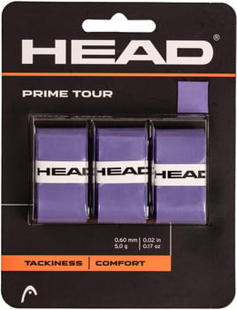 Verpackung von drei lila HEAD Prime Tour Schlägerbändern mit Schriftzügen.