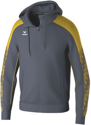 Graue Erima Herrenjacke mit Kapuze und gelben Akzenten. Graue Erima Herrenjacke mit Kapuze und gelben Akzenten.