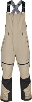 Beige Latzhose mit schwarzen Details, perfekt zum Skifahren.