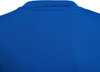Rückseite eines blauen Hemdes mit Kragen und Nähten.