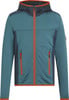 Blaue Kinderjacke mit Kapuze und orangefarbenem Reißverschluss, ideal für Outdoor-Aktivitäten.