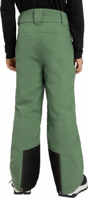 Grüne Skihose mit schwarzen Einsätzen und Reißverschlüssen unten.