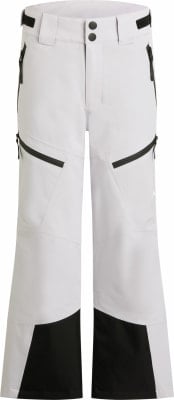 Weiße Skihose mit schwarzen Details und Reißverschlusstaschen.
